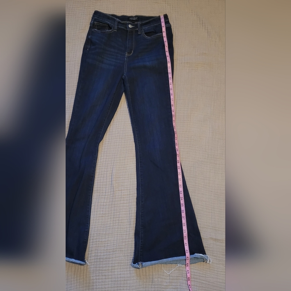Judy Blue Lily High Rise Raw Hem Flare Dark Wash Jeans - Size 7/28 - Picture 6 of 15